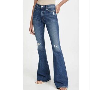 MOTHER The Super Cruiser Jeans Womens 28 Blue Going in Circles Flare Distressed